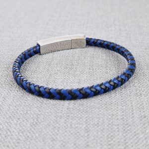 braided black and blue vegan leather bracelet unisex