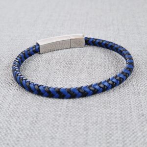 braided black and blue vegan leather bracelet unisex