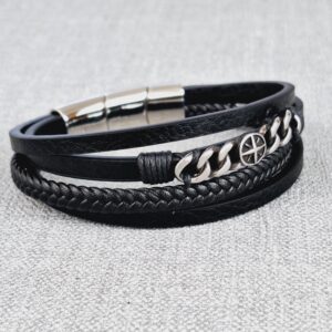 adjustable black vegan leather bracelet: unisex stainless steel clasp