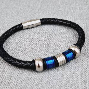 black vegan leather bracelet: stainless steel magnetic clasp