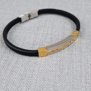 adjustable vegan leather bracelet: brushed stainless steel plate, unisex
