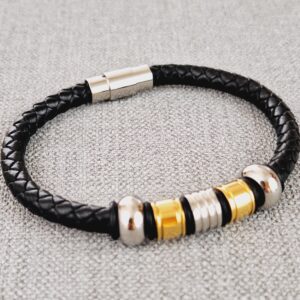 black braided vegan leather bracelet with magnetic clasp
