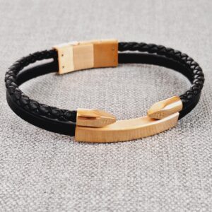 adjustable black vegan leather bracelet with slide clip