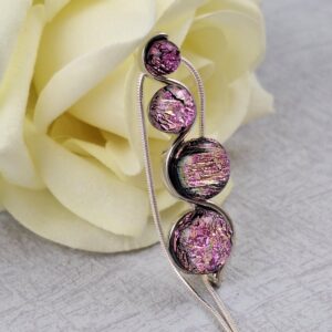 Pink Yellow Dichroic Glass Pendant With Chain