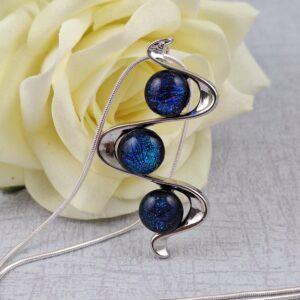 Blue And Green Dichroic Glass Snake Pendant With Chain