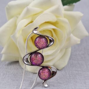 pink yellow dichroic glass pendant with chain