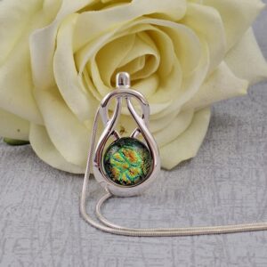 Green, Yellow And Orange Celtic Knock Dichroic Glass Pendant With Chain