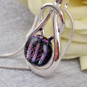 Purple And Pink Striped Celtic Knock Dichroic Glass Pendant With Chain