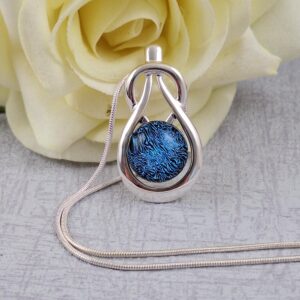 blue celtic knock dichroic glass pendant with chain
