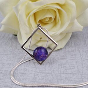 purple square dichroic glass pendant with chain