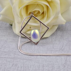 gold purple and blue triangle dichroic glass pendant with chain