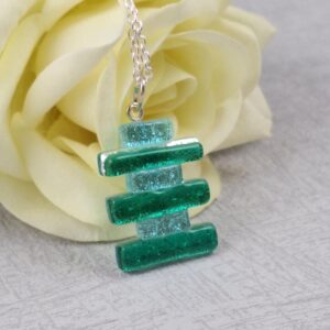 Green Dichroic Glass Pendant With Solid Silver Chain