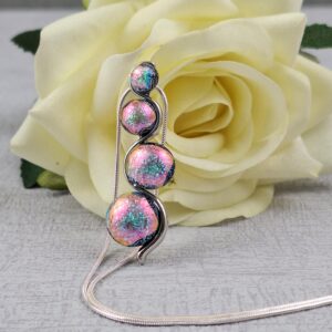 Pink Green Dichroic Glass Pendant With Chain