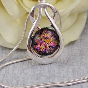 rainbow celtic knock dichroic glass pendant with chain