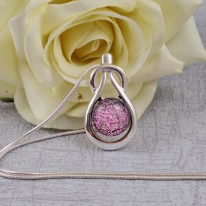 Pink Celtic Knock Dichroic Glass Pendant With Chain