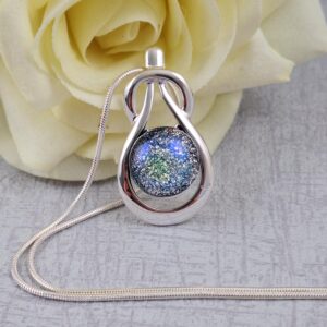 purple and green celtic knock dichroic glass pendant with chain