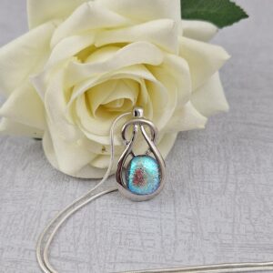 aqua celtic knock dichroic glass pendant with chain