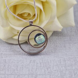 gold double circle dichroic glass pendant with chain