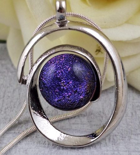 purple pink spiral dichroic glass pendant with chain